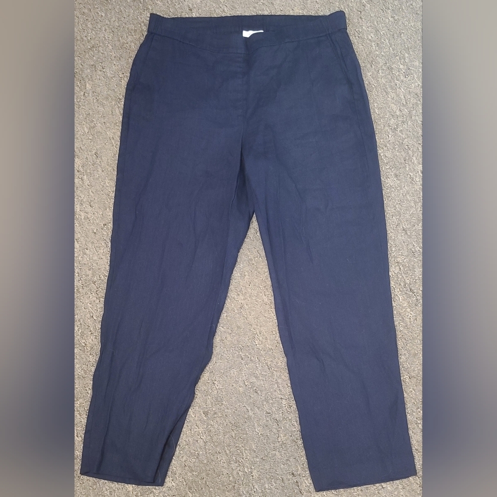 J. Jill Linen Stretch Office Pants Cropped With Pockets Pull On Blue Size Medium